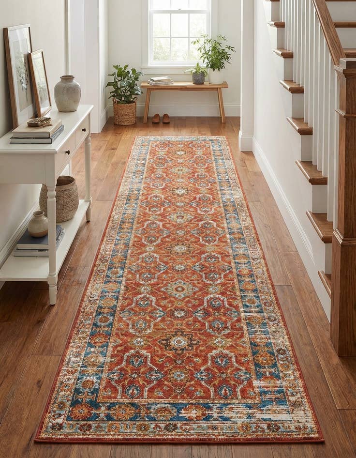 Detail image of 2' 7 x 10'  Washable Traditional Indoor / Outdoor Runner Rug