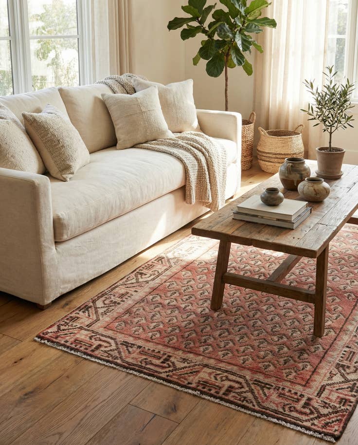 Detail image of 3' 7 x 4' 7 Hand Knotted Ultra Vintage Persian Wool Rug