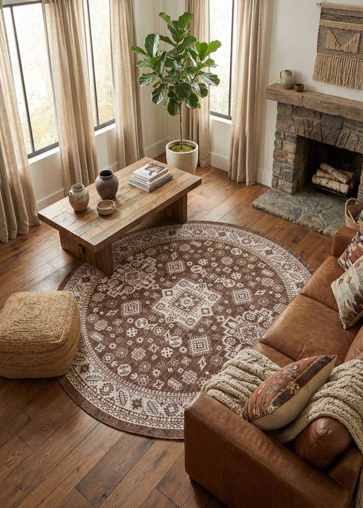 10' x 10' Easy-Clean Aztec Indoor / Outdoor Round Rug