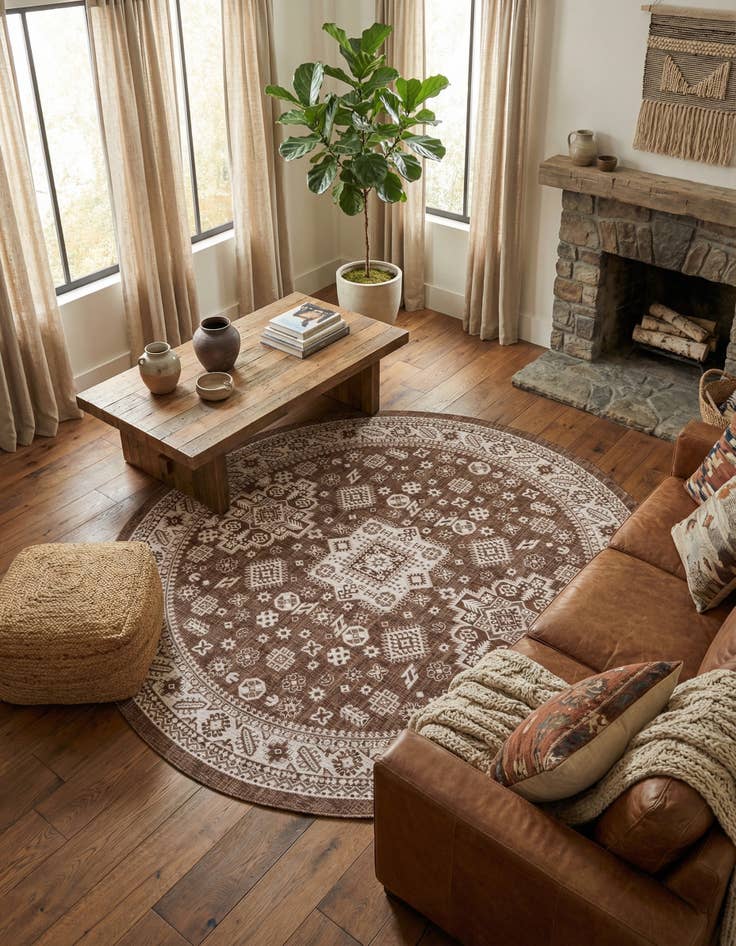 Detail image of 10' x 10'  Washable Aztec Indoor / Outdoor Round Rug