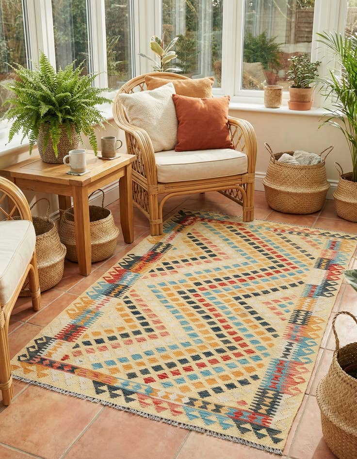 Detail image of 3' 8 x 6' 8  Hand Woven Kilim Maymana Wool Rug