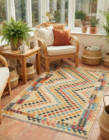 3' 8 x 6' 8 Hand Woven Kilim Maymana Wool Rug