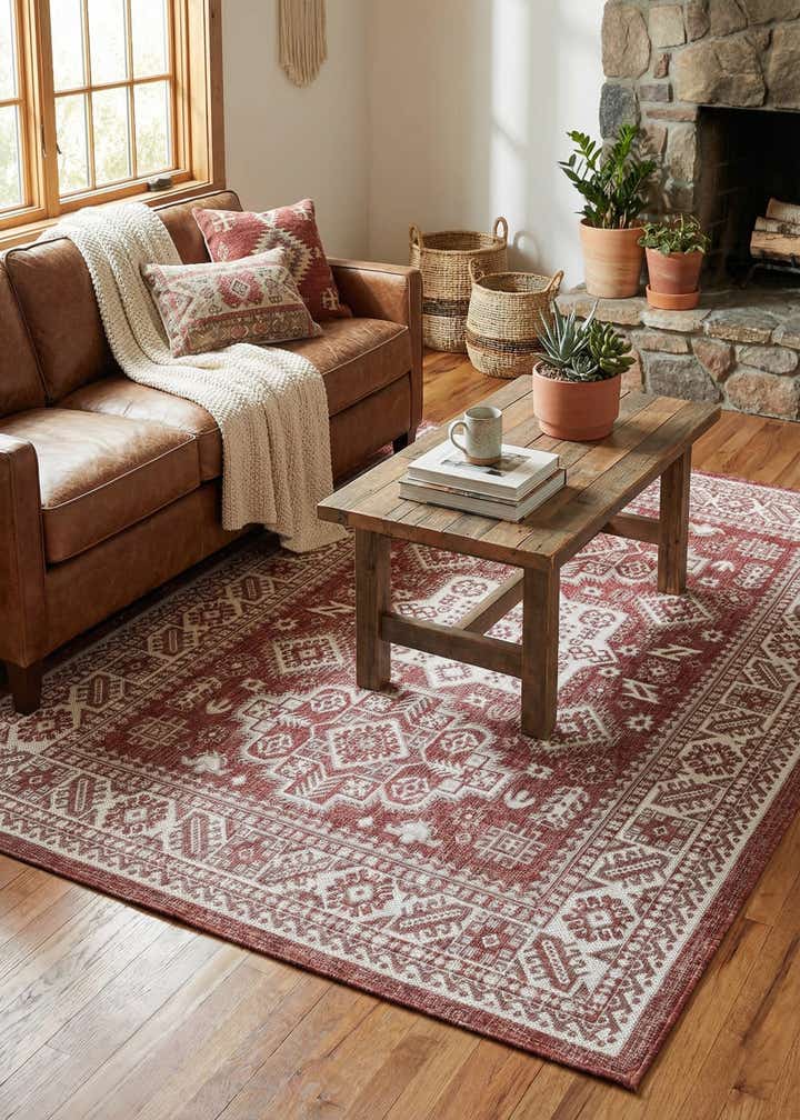 5' 3 x 7' Easy-Clean Aztec Indoor / Outdoor Rug