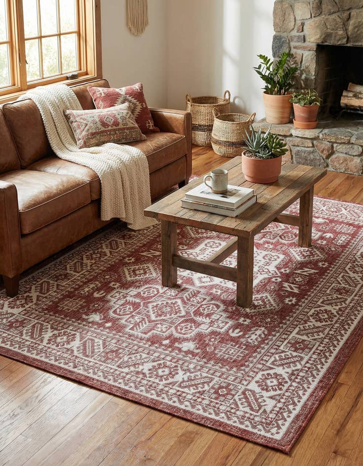 Detail image of 5' 3 x 7'  Washable Aztec Indoor / Outdoor Rug