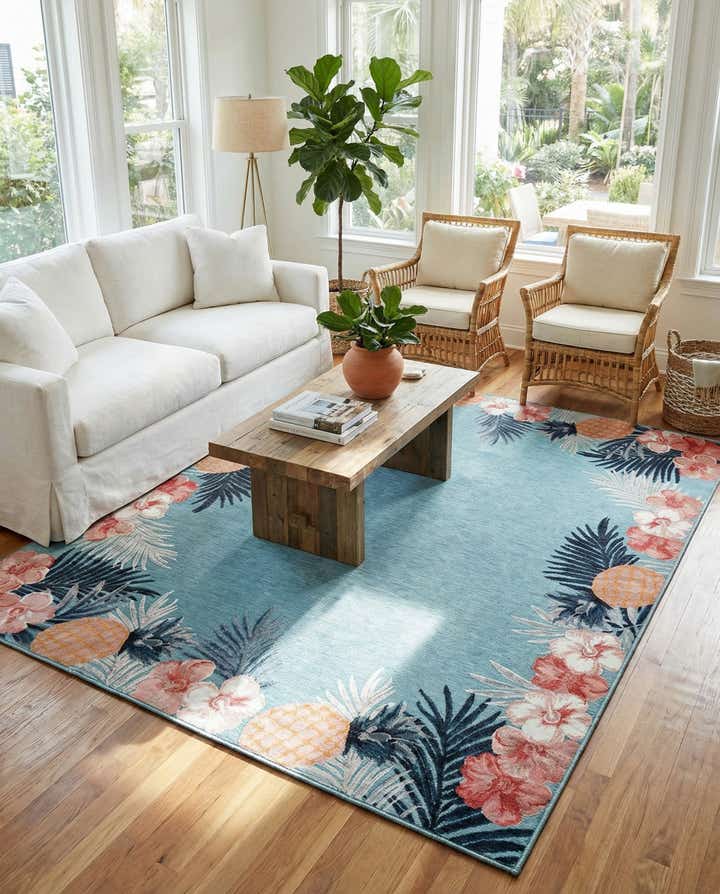 9' 9 x 12' Easy-Clean Botanical Indoor / Outdoor Rug