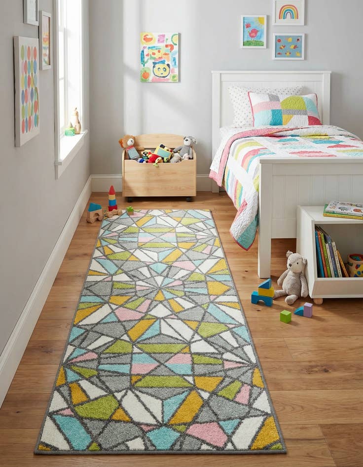 Detail image of 2' 2 x 6' 1 Stained Glass Whimsy Kids Runner Rug