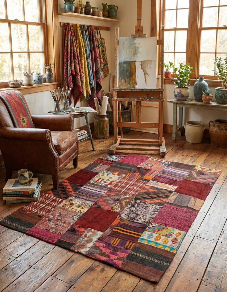 Detail image of 5' x 6' 7  Hand Woven Kilim Patchwork Wool Rug