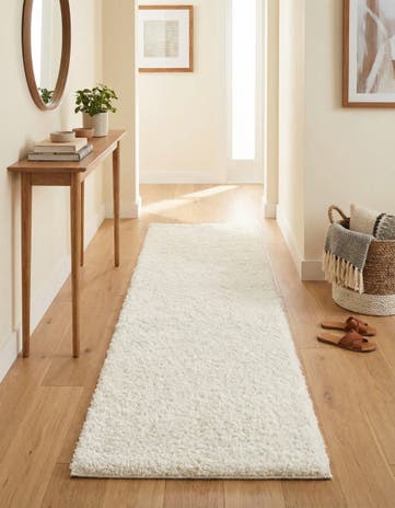 White Solid Shag Runner Rug