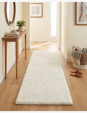 White Solid Shag Runner Rug