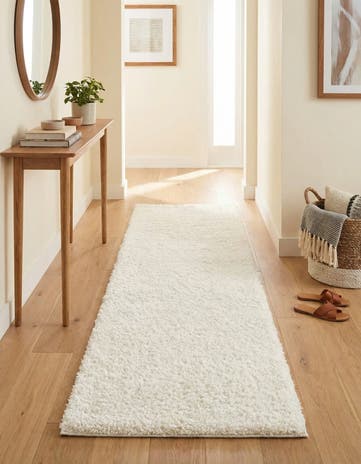 White Solid Shag Runner Rug