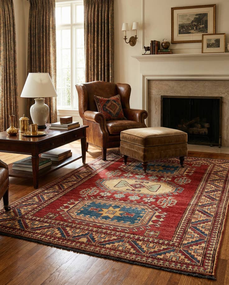 Detail image of 4' 4 x 6' 9 Hand Knotted Kazak Wool Rug