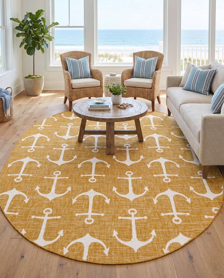 7' 10 x 10' Easy-Clean Coastal Indoor / Outdoor Oval Rug