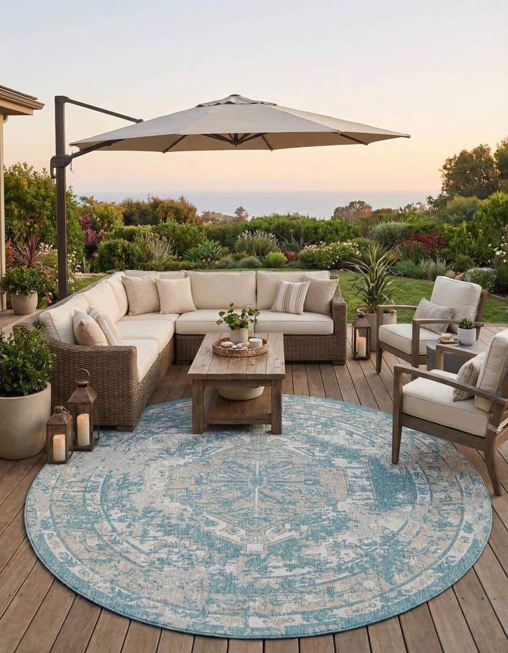 Detail image of 10' x 10'  Washable Traditional Indoor / Outdoor Round Rug