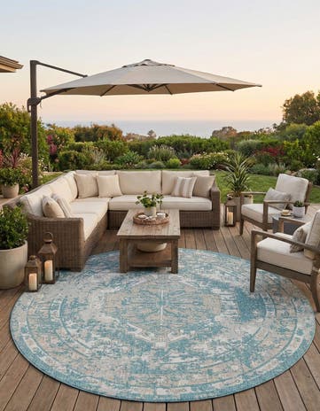 10' x 10' Easy-Clean Traditional Indoor / Outdoor Round Rug