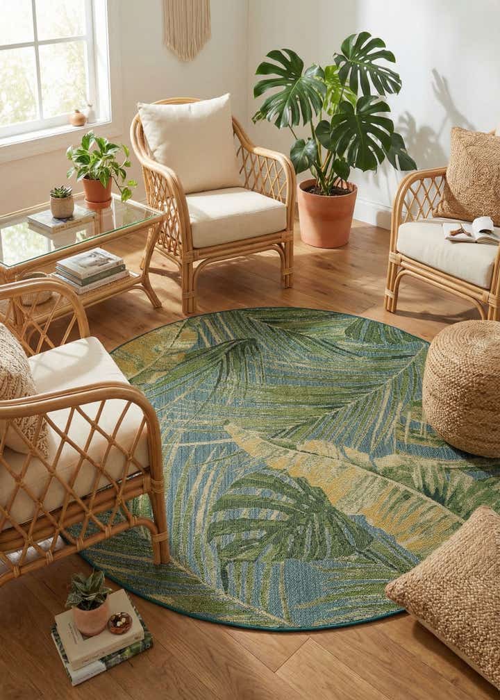 7' 10 x 7' 10 Easy-Clean Botanical Indoor / Outdoor Round Rug