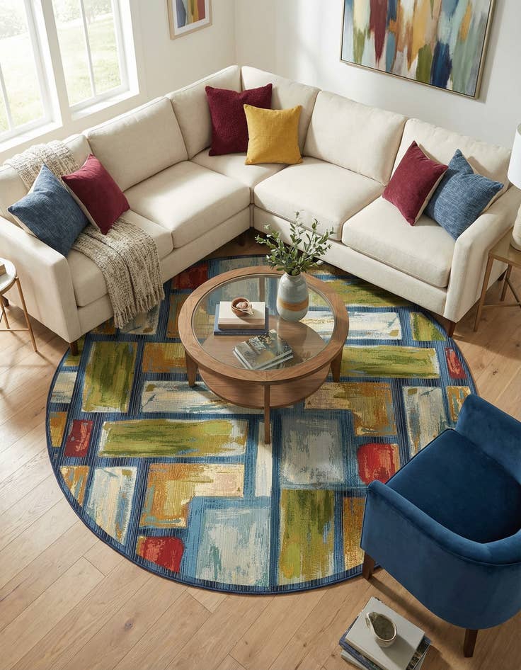 Detail image of 8' x 8'  Washable Modern Indoor / Outdoor Round Rug