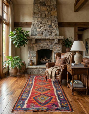 4' 3 x 9' 4 Hand Woven Kilim Fars Wool Runner Rug