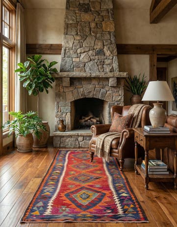 4' 3 x 9' 4 Hand Woven Kilim Fars Wool Runner Rug