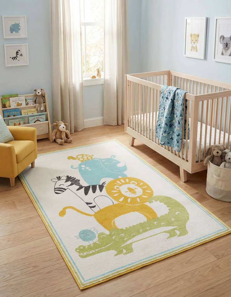 Detail image of 5' 3 x 8' Animals Whimsy Kids Rug