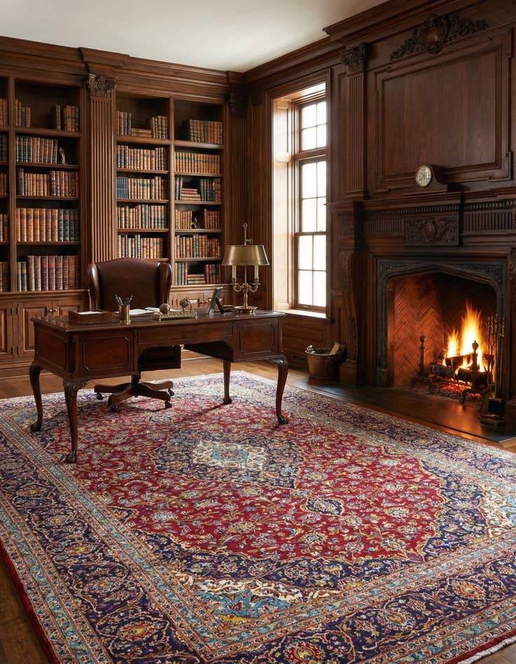 Detail image of 9' 7 x 12' 10  Hand Knotted Kashan Persian Wool Rug