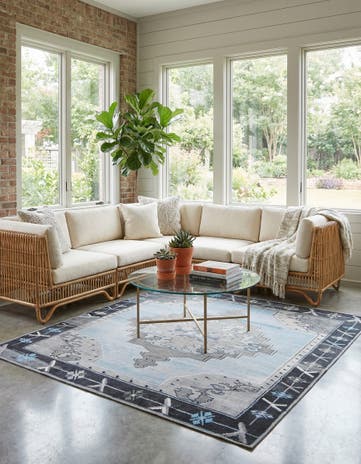 Blue Gray Washable Timeless Square Rug