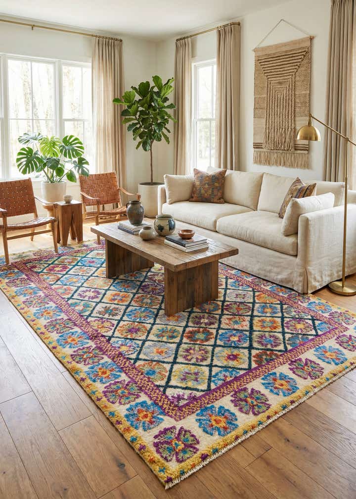 6' 8 x 10' 8 Hand Knotted Moroccan Wool Rug