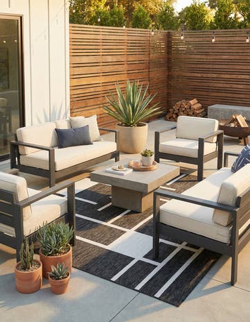 Black and White Easy-Clean Modern Indoor / Outdoor Square Rug