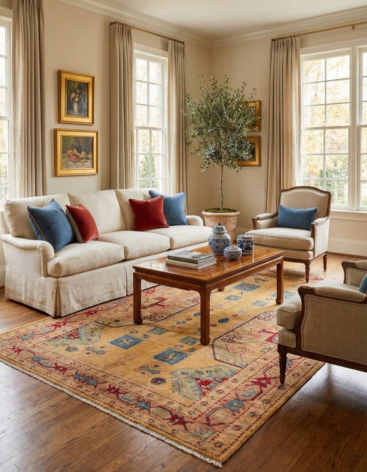 Detail image of  5' 1 x 7' 4  Hand Knotted Ziegler Wool Rug