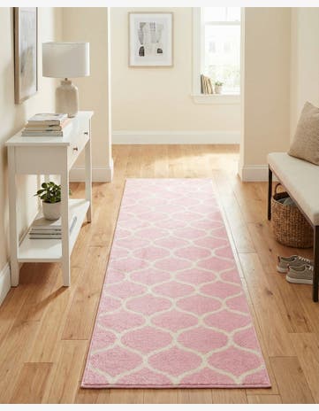 Light Pink Trellis Frieze Runner Rug