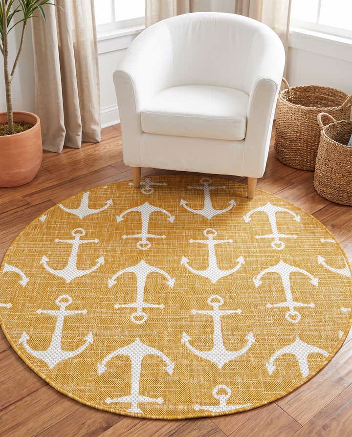 4' x 4' Easy-Clean Coastal Indoor / Outdoor Round Rug