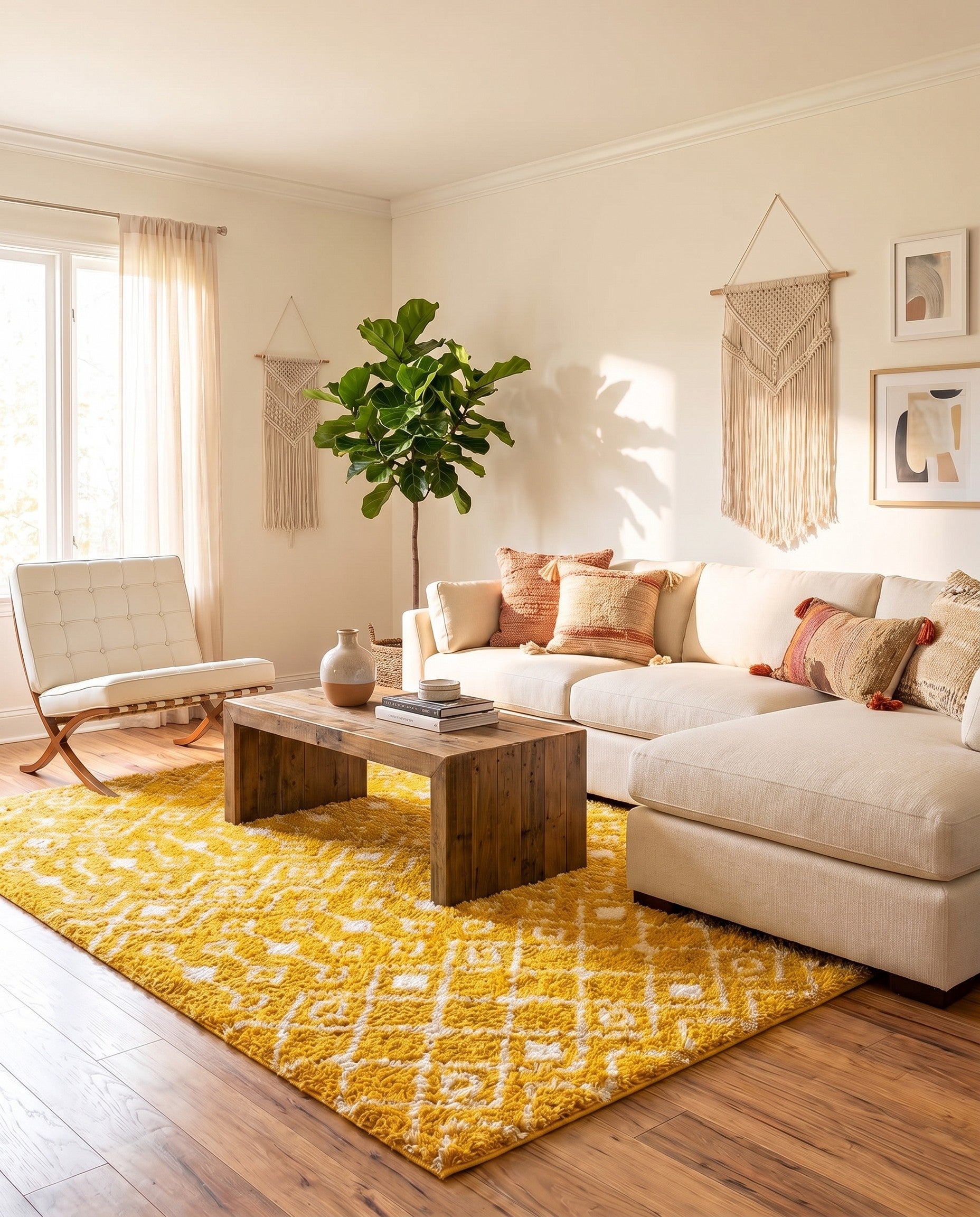 Yellow Moroccan Trellis Shag Rug