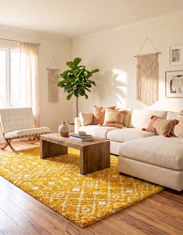 Yellow Moroccan Trellis Shag Rug