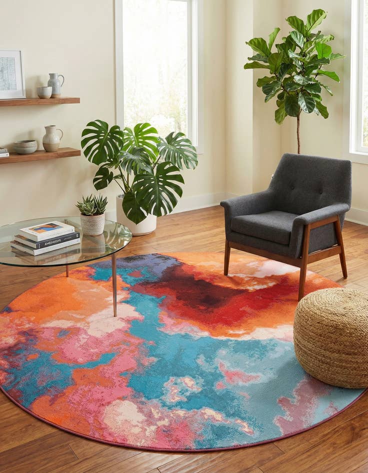 Detail image of  7' 10 x 7' 10  Washable Modern Indoor / Outdoor Round Rug
