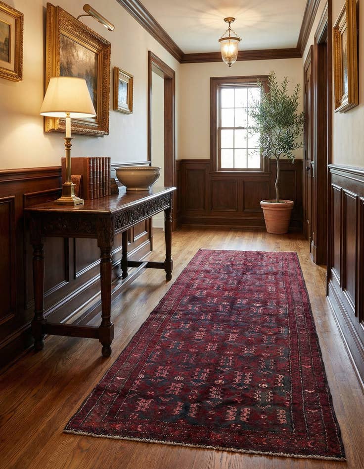 Detail image of 3' 6 x 9' 7  Hand Knotted Hamedan Persian Wool Runner Rug