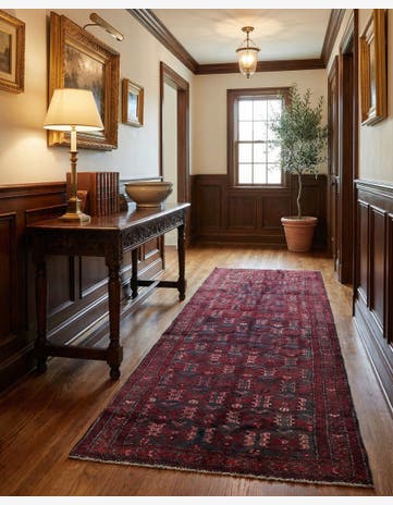 3' 6 x 9' 7 Hand Knotted Hamedan Persian Wool Runner Rug