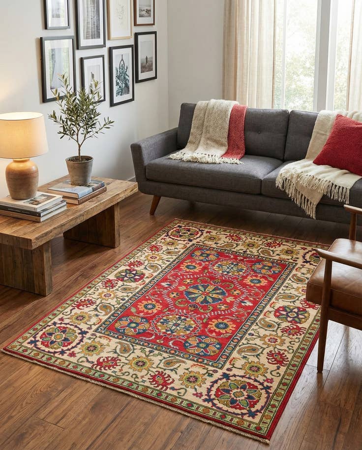 Detail image of 4' 10 x 6' 7 Hand Knotted Kazak Rug