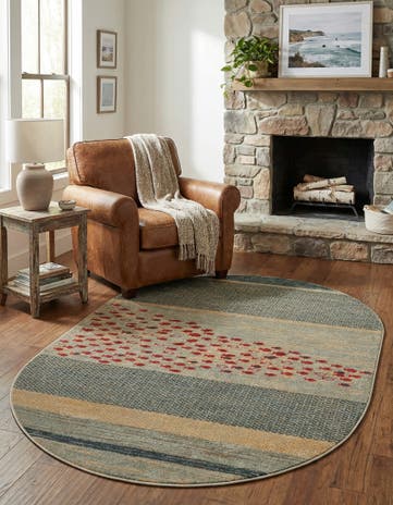 Blue Kashkuli Gabbeh Oval Rug