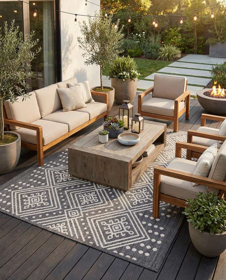 5' 3 x 7' 8 Easy-Clean Modern Indoor / Outdoor Rug