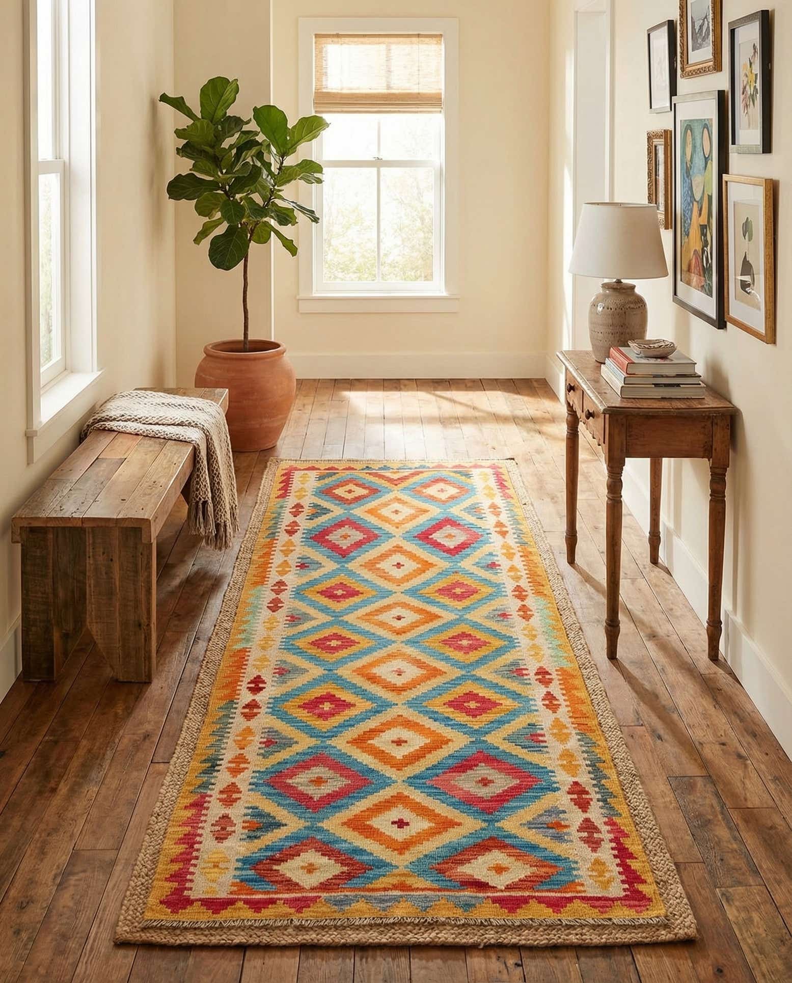 3' 2 x 6' 6 Hand Woven Kilim Maymana Wool Runner Rug
