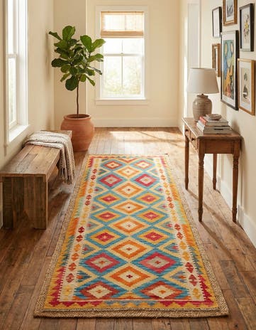 3' 2 x 6' 6 Hand Woven Kilim Maymana Wool Runner Rug
