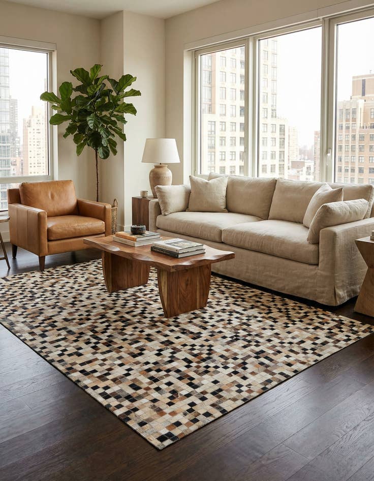 Detail image of 5' 1 x 8' Cowhide Leather Rug