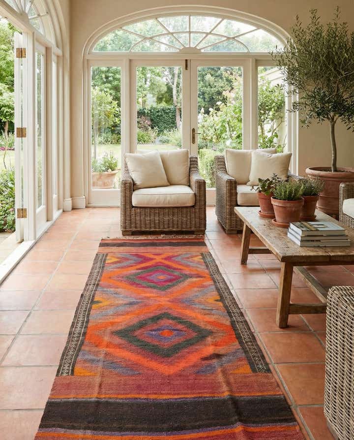 3' 10 x 10' 3 Hand Woven Kilim Fars Wool Runner Rug