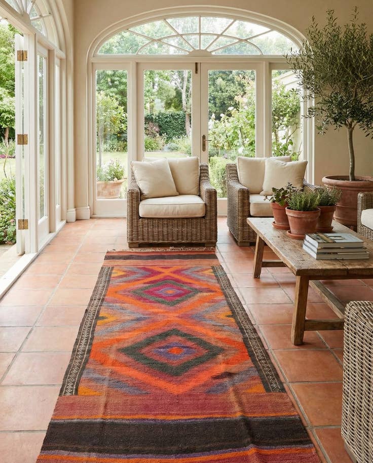 Detail image of 3' 10 x 10' 3 Hand Woven Kilim Fars Wool Runner Rug