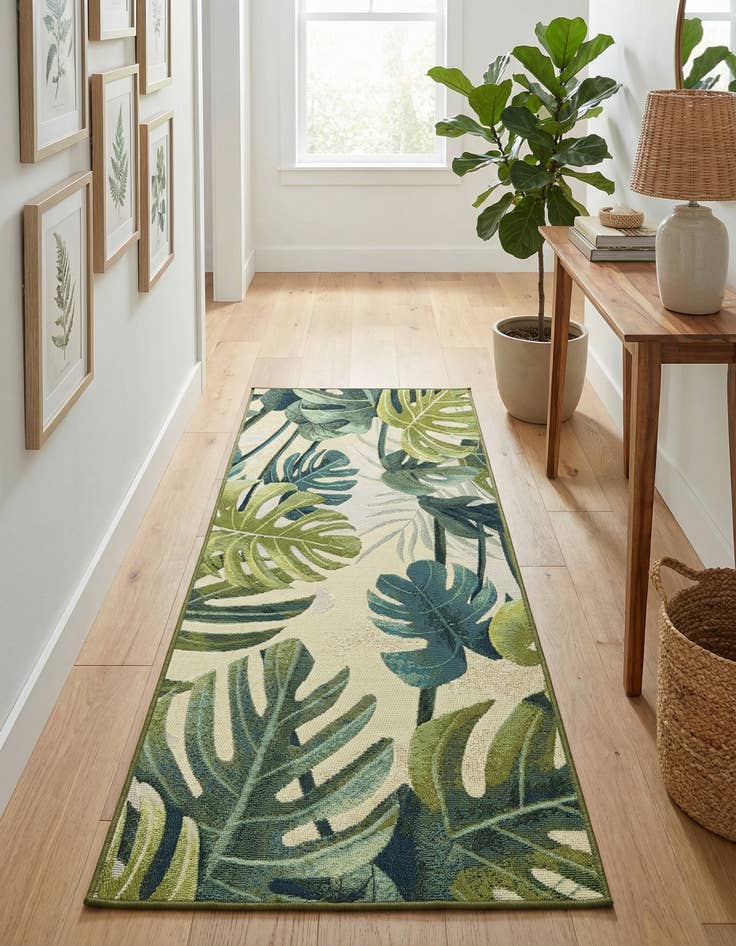 Detail image of 2' 7 x 5' 3  Washable Botanical Indoor / Outdoor Runner Rug