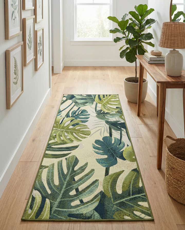 2' 7 x 5' 3 Easy-Clean Botanical Indoor / Outdoor Runner Rug