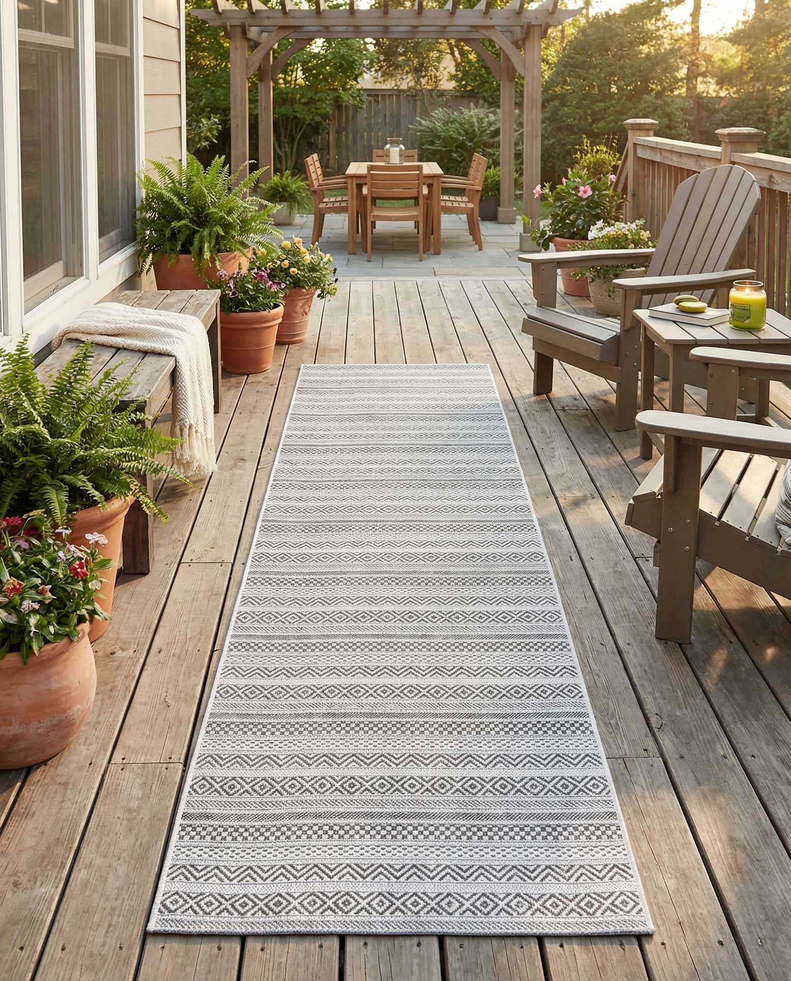 2' 7 x 12' Easy-Clean Striped Indoor / Outdoor Runner Rug