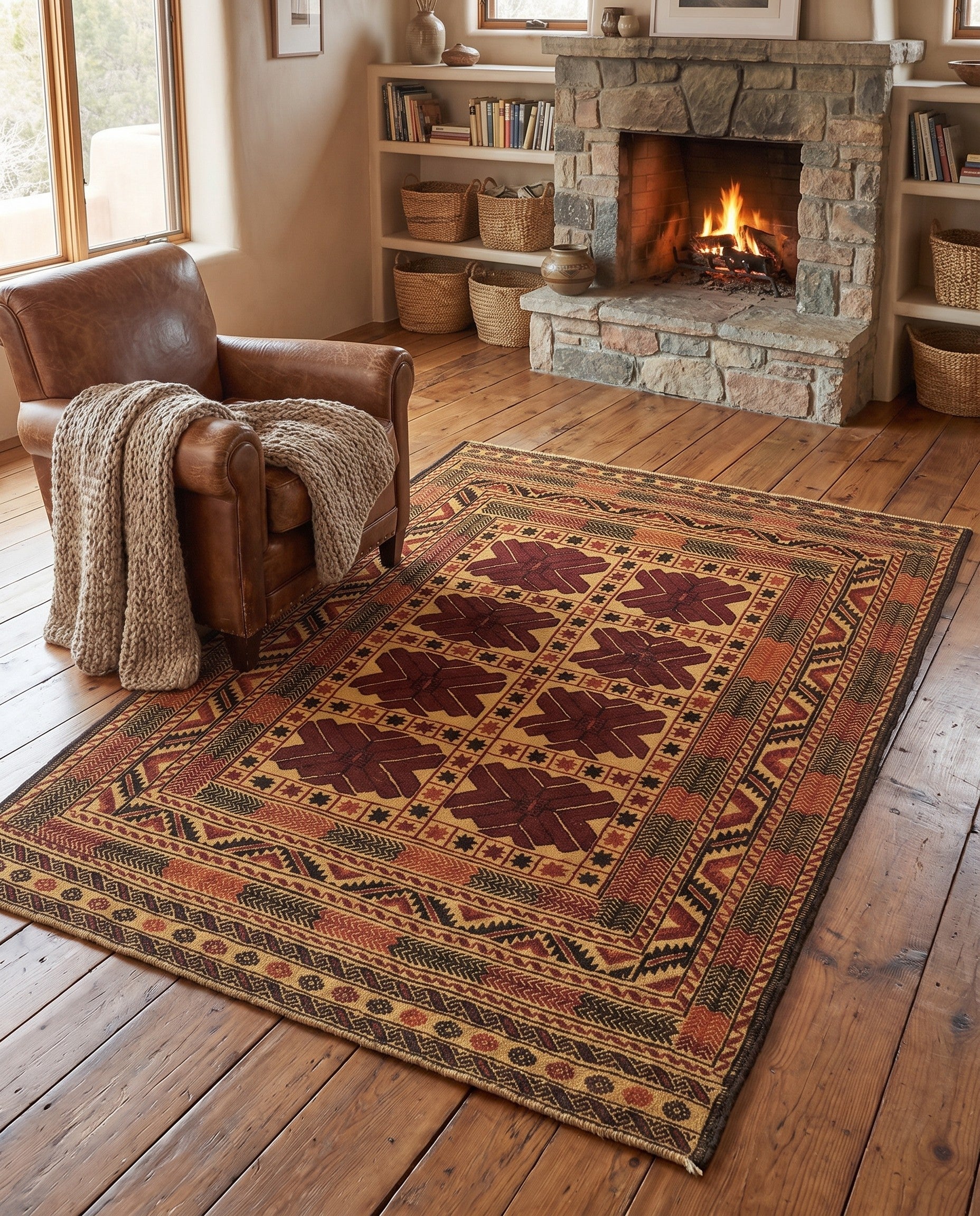4' 7 x 6' 3 Hand Knotted Sumak Wool Rug