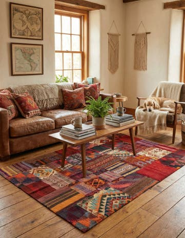 4' 1 x 5' 10 Hand Woven Kilim Patchwork Wool Rug