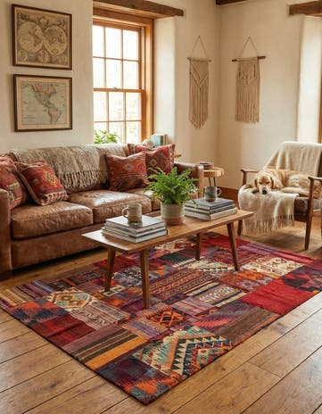 4' 1 x 5' 10 Hand Woven Kilim Patchwork Wool Rug