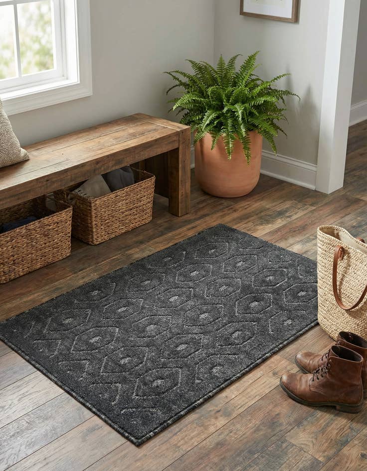 Detail image of 2' x 3'  Washable Trellis Textured Indoor / Outdoor Rug